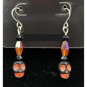 Handmade Orange & Black Skull AB Orange & Black Crystal Earrings by Neanie-Bot